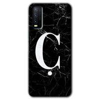 Vivo Y11s Kılıf HD Desen Baskılı Arka Kapak + Temperli Cam - Siyah Mermer Desenli Ç Harfi
