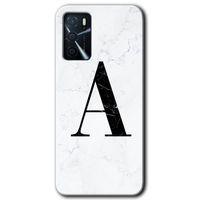 Oppo A16 Kılıf HD Desen Baskılı Arka Kapak + Temperli Cam - Beyaz Mermer Desenli A Harfi