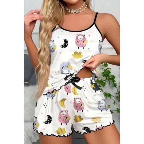 Kuzu Desenli Pembe İp Askılı Yazlık Şort Pijama Takımı Ryl - S-46