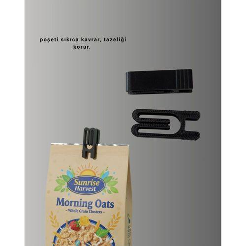 Poşet Kapatma Mandalı Hava Geçirmez Siyah 10 Adet Set