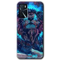 Oppo A16 Kılıf Baskılı Kapak - Neon Aslan +Tam Kaplayan Mat Seramik