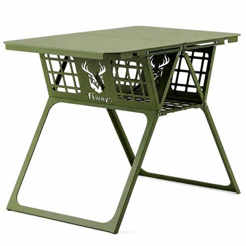 FiWays AXIS™ V2 XL Haki Metal Büyük Kamp Masası, 1mm Çelik Gövde, Katlanır Çantalı Outdoor Sehpa