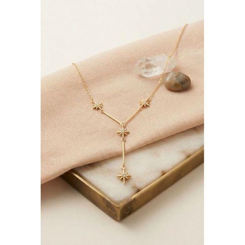 Pirinç Gold Renk Zirkon Taşlı Kutup Yıldızı Model Kadın Kolye