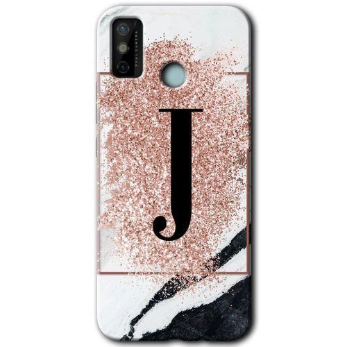 Tecno Spark 6 Go Kılıf HD Desen Baskılı Arka Kapak+Temperli Cam - Pembe Mermer Desenli J Harfi