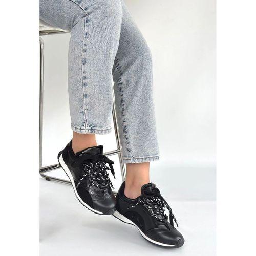 Ranu Siyah Cilt Paraşüt Detaylı Bağcıklı Spor Ayakkabı