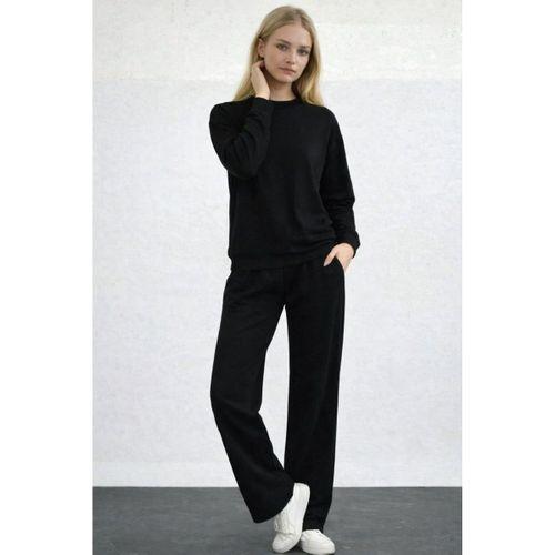 Kadın Uzun Kollu Bisiklet Yaka Viskon Iki Iplik Bluz Ve Pantolon Ikili Takım