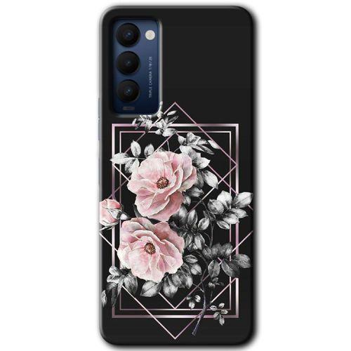 MRCİLETİSİM Tecno Camon 18 Kılıf HD Desen Baskılı Arka Kapak+Temperli Cam - Retro Çiçek 1