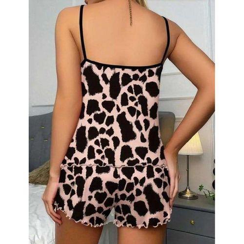 Leopar Desenli Askılı Şortlu Pijama Takımı
