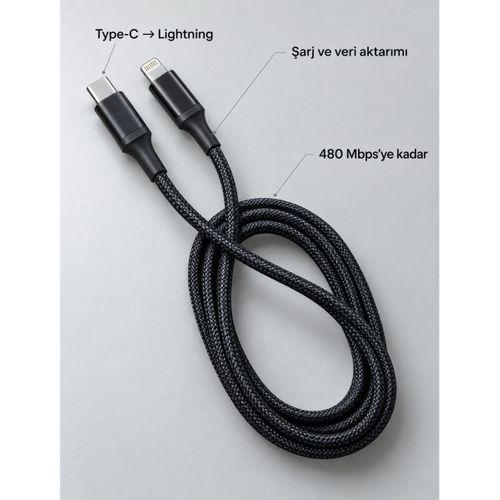 Type C Lightning Örgülü Şarj Ve Veri Kablosu 2 Metre