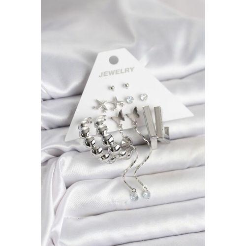 Gümüş Renk Pirinç 6'lı Kadın Küpe Seti