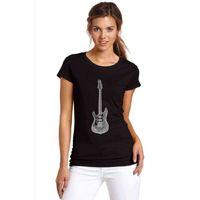 Drawing Elektro Guitar Red Baskılı Siyah Kadın Tshirt