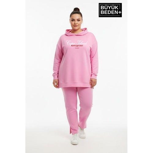 Büyük Beden Kapşonlu Capri İsland Baskılı Tunik ince Sweatshırt  SPR26BTK991-2