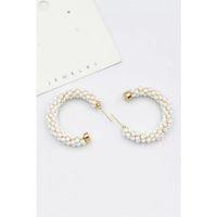 Kristal Boncuk Halka Küpe - Beyaz