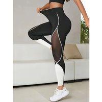 Kadın Yüksek Bel Yanlardan Tül Detaylı çift Renkli Spor Dalgıç Tayt