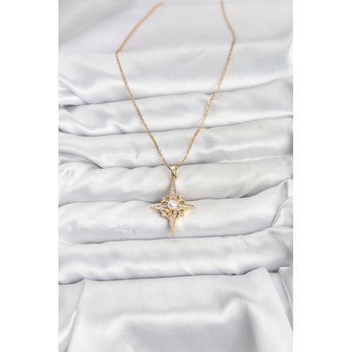 316L Çelik Zincir Gold Renk Kutup Yıldızı Model Zirkon Taşlı Kadın Kolye