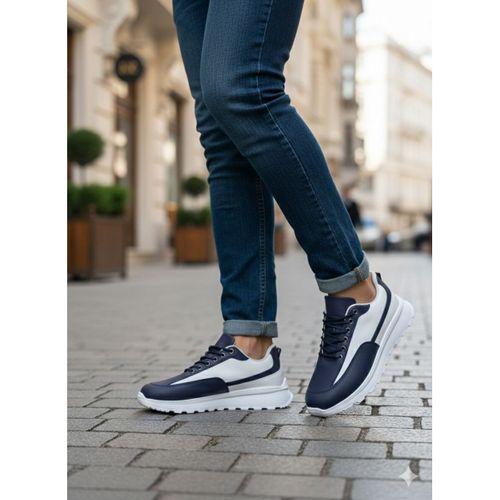 BA0246 Lacivert Bağcıklı Yüksek Beyaz Taban Günlük Erkek Ayakkabı