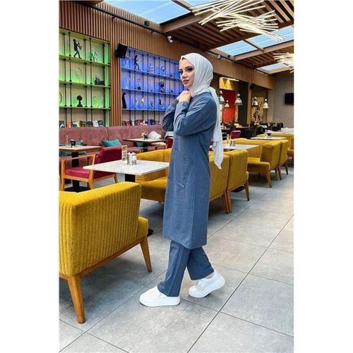 Önden İki Cepli Sade Basic Uzun Tunik Pantolon İkili Spor Takımı - 03067.006 - İndigo