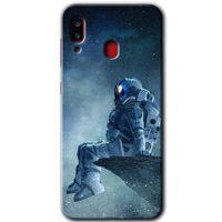 MRCİLETİSİM MRCİLETİSİM Samsung Galaxy A30 Kılıf HD Desen Baskılı Arka Kapak + Temperli Cam - Astronot Yalnızlığı