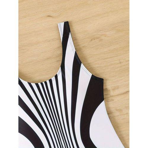 Kadın Yuvarlak Yaka Askılı Zebra Desen Baskılı Dalgıç Mayo