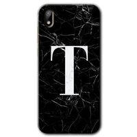 Potkal Hediye Fabrikası Huawei Y5 2019 Kılıf HD Desen Baskılı Arka Kapak - Siyah Mermer Desenli T Harfi