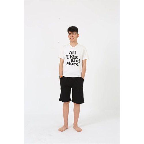 Erkek Genç Garson Boy Kısa Kol Ekru Penye Şortlu Pijama Takımı