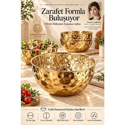 Gold Çelik Dövme Model Mutfak ve Dekorasyon Kasesi 25x14 cm 18/10 SUS 304 Paslanmaz Çelik 723761