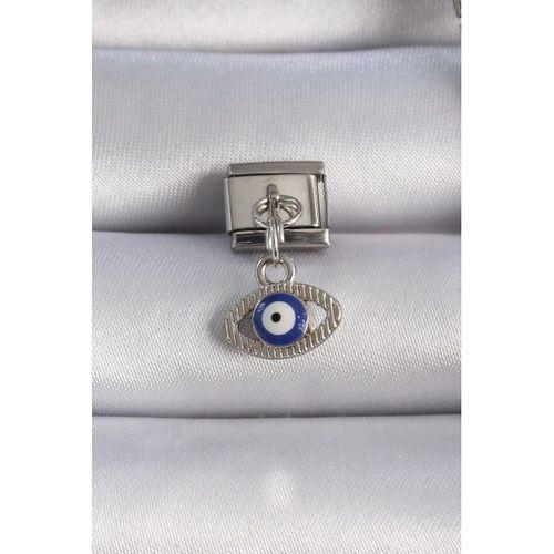 pilelistore 316L Çelik Gümüş Renk Sallantılı Göz Figür Nazar Boncuk Detay Nomination Charm - TJ-BC1044