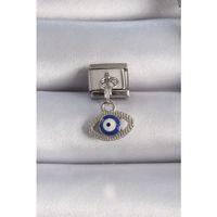 pilelistore 316L Çelik Gümüş Renk Sallantılı Göz Figür Nazar Boncuk Detay Nomination Charm - TJ-BC1044