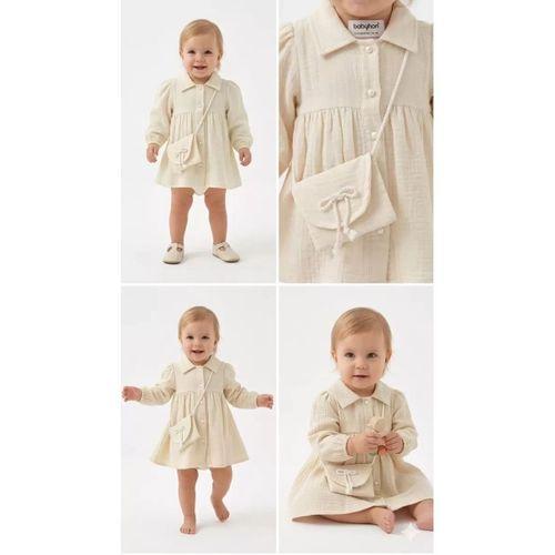6-24 Ay Müslin Keten Pamuk Çantalı Bebek Elbise