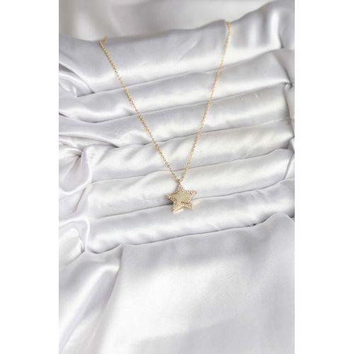 Pirinç Gold Renk Zincirli Yıldızlı Model Kadın Kolye
