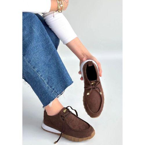 Sier Kahverengi Süet Bağcıklı Spor Ayakkabı