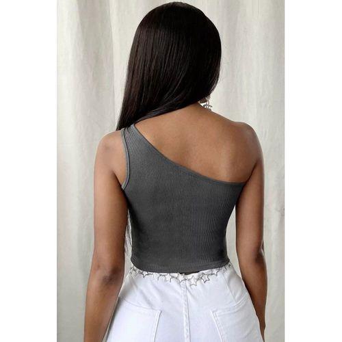 Kadın Koyu Gri Tek Omuz Crop Büstiyer
