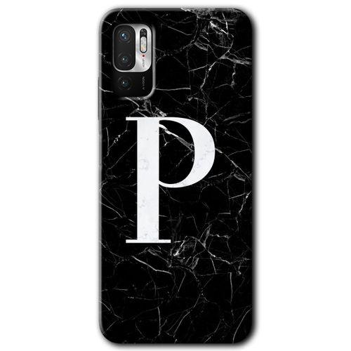 Poco M3 Pro Kılıf HD Desen Baskılı Arka Kapak + Temperli Cam - Siyah Mermer Desenli P Harfi