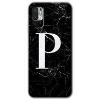 Poco M3 Pro Kılıf HD Desen Baskılı Arka Kapak + Temperli Cam - Siyah Mermer Desenli P Harfi