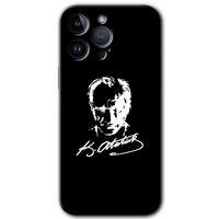 iPhone 14 Pro Max Kılıf HD Desen Baskılı Arka Kapak - Temperli Cam - Atatürk Silüet İmza