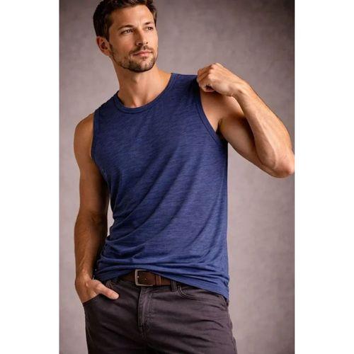 Erkek Flamlı Kumaş Sıfır Kolsuz Atlet Basic Spor Üst, Günlük Ve Fitness Kullanımına Uygun - İndigo