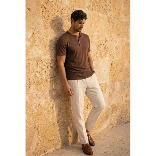 Edgar Regular Fit 3 Düğmeli Pat Flamlı Suprem Kumaş Pis Yaka Erkek T-Shirt - Kahve