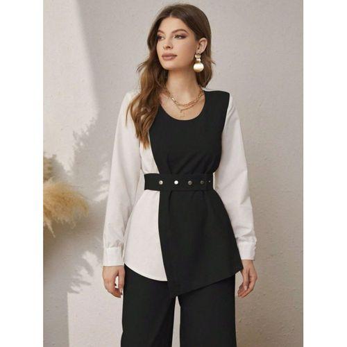 Kadın Uzun Kollu Açık Yakalı çift Renkli Kemerli Ithal Krep Ikili Takım