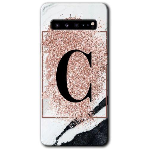 Samsung Galaxy S10 Plus Kılıf HD Desen Baskılı Arka Kapak - Pembe Mermer Desenli C Harfi