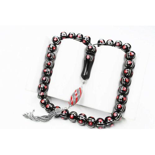 Oltu Sıkması Basık Model Alpaka Karpuz Mercan İşlemeli Tespih