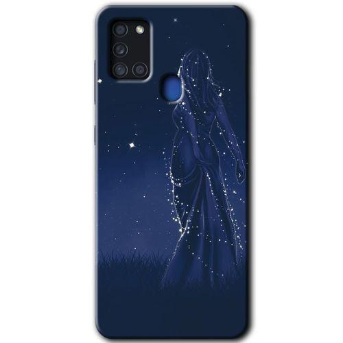 MRCİLETİSİM Samsung Galaxy A21s Kılıf Baskılı Kapak - Gecenin Kraliçesi +Tam Kaplayan Mat Seramik