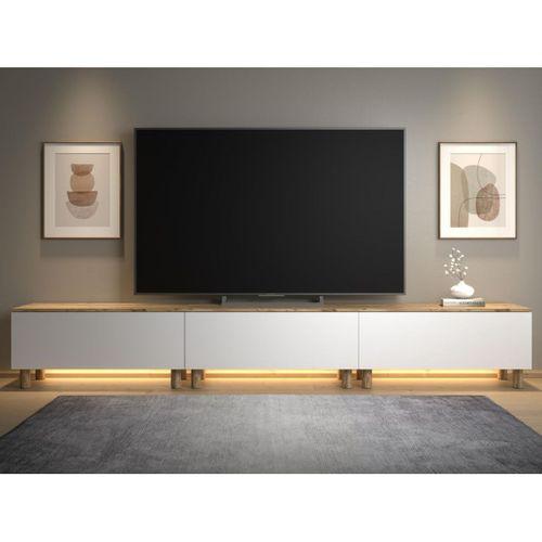 Nora Bohem Ledli Tv Ünitesi 300 Cm 3 Kapaklı Dolaplı Atlantik Çam / Beyaz