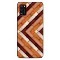 Samsung Galaxy A41 Kılıf Patchwork (40) Fit Silikon Kılıf Kahverengi Beyaz