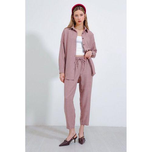 Gül Kurusu Oversize Keten Alt Üst Takım 6622