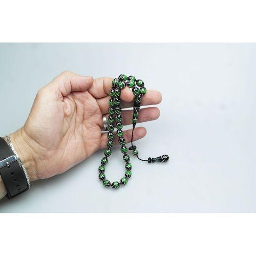 Oltu Taşı Ve Yeşil Galalith Çeşmi Bülbül İşlemeli Tespih