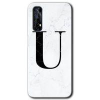 Realme 7 Kılıf HD Desen Baskılı Arka Kapak + Temperli Cam - Beyaz Mermer Desenli U Harfi