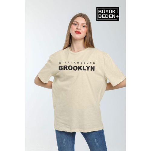 Kadın Büyük Beden Willams.Brooklyn Baskılı Bisiklet Yaka Tshırt SPR25BTSK15