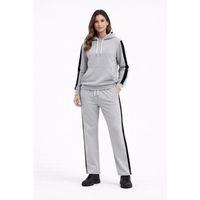 KADIN Yandan Şeritli Eşofman Takım Kapüşonlu Sweatshirt Boru Paça Alt, Oversize 3 Iplik Pamuklu - Gri