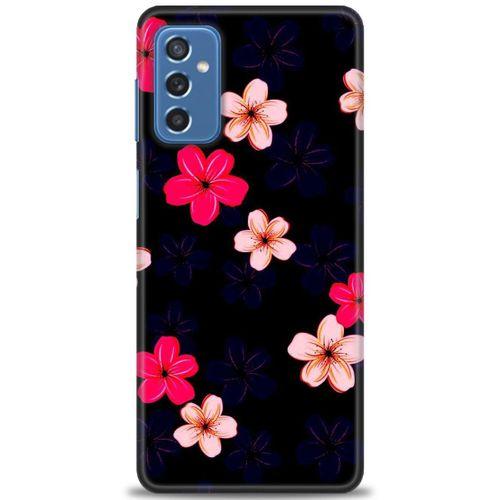 Samsung Galaxy M52 5G Kılıf HD Baskılı Kılıf - Pembe Mavi Çiçekler + Tam Ekran Koruyucu