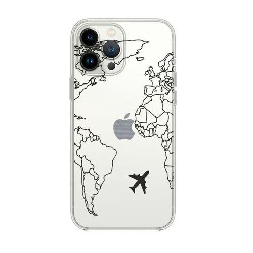 iPhone 14 Pro Uyumlu World Map Lines Desenli Şeffaf Silikonlu Telefon Kılıfı